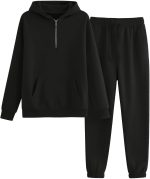 Girls Boys Sweat Suit Set 2 Piece Soft Fleece Tracksuit Set Quarter Zip Hooded Sweatshirt & Jogger Sweatpants Plain Sweatsuit