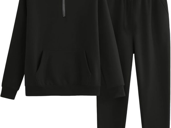 Girls Boys Sweat Suit Set 2 Piece Soft Fleece Tracksuit Set Quarter Zip Hooded Sweatshirt & Jogger Sweatpants Plain Sweatsuit
