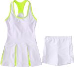 Kids Girls Tennis Golf Dress Outfit Sleeveless Racerback Dresses with Shorts Pockets Sport Athletic 2 Piece Sets