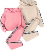 4 Pieces Girls Active Hoodies Long Sleeve Crop Hooded Top and Jogging Sweat Pants Set 4-12Y