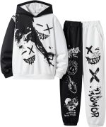 Boy's Sweatsuit 2 Piece Outfit Color Block Cartoon Graphic Hoodie Jogger Pants Set Tracksuit