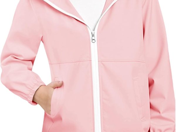 Girls Hooded Jackets Kids Waterproof Windbreaker Lightweight Rain Coats with Pockets 5-14 Years