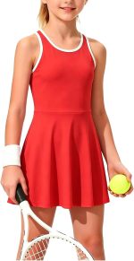 Girls Tennis Dress Kids Athletic Racerback Sleeveless Golf Dresses Shorts Sets with Pockets School Workout Activewear