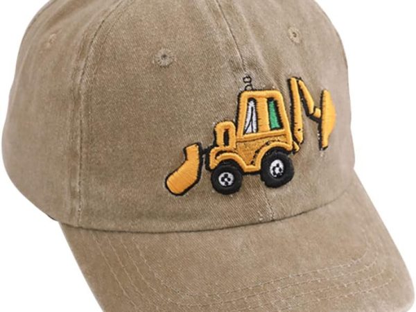 Cute Embroidery Excavator Kids Baseball Cap Adjustable Cotton Washed Vintage Cowboy Hat for Boys Girls Age 2-8