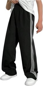 Boy's Baggy Track Pants Stripe Side Elastic Waist Wide Leg Pants Casual Joggers Spring Summer Trousers