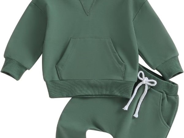 Toddler Baby Boy Girl Clothes Solid Color Hoodie Sweatshirt Top and Jogger Pants Set 2 Piece Fall Winter Outfits
