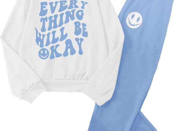 Girl's Sweatsuit 2 Piece Outfits Casual Graphic Long Sleeve Hoodies Sweatshirts and Sweatpants Set Fall Clothes