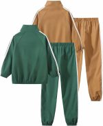 Boy 4 Piece Stripes Long Sleeve Stand Collar Half-Zip Pullover Sweatshirt and Sweatpants Outfit 3-12Y - Image 2