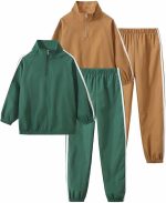 Boy 4 Piece Stripes Long Sleeve Stand Collar Half-Zip Pullover Sweatshirt and Sweatpants Outfit 3-12Y