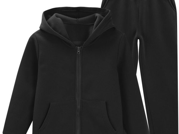 Kids Sport Set Girls Boys 2 Pcs Tracksuit Athletic Sweatsuit Hoodie Zip Sweatshirt and Jogger Pants with Pocket