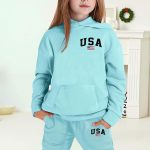 Boys Girls 2 Piece Outfits USA American Flag Graphic Sweatsuit Teens Kids Hoodie Sweatshirts and Jogger Sweatpants Sweat Set - Image 2