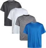 Boys Athletic Shirts - 4 Pack Lightweight Short Sleeve Performance Shirts for Boys, Plain Activewear T Shirts