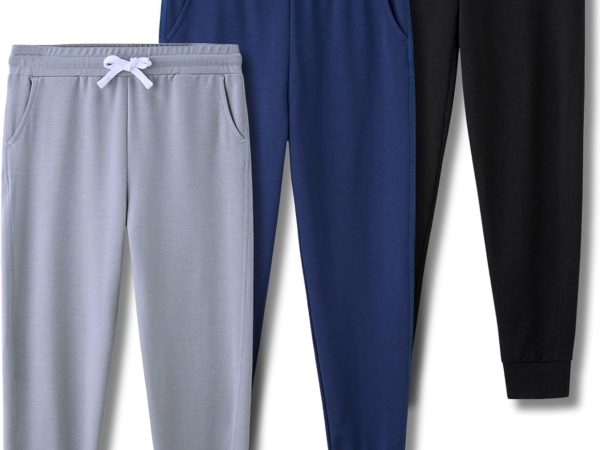 3 Pack Boys Lightweight Jogger Pants, Youth Athletic Sweatpants, Kids Toddlers Clothes Apparel