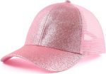 Girls Glitter Baseball Cap Kids Adjustable Ponytail Hat Toddler Summer Mesh Trucker Hats