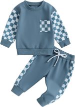 Fall Winter Toddler Baby Boy Clothes 2Pcs Color Block Crewneck Sweatshirt and Pants Sweatsuit Little Boy Clothing