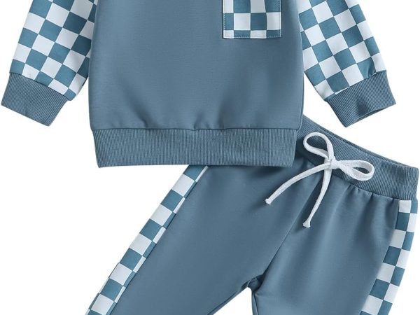 Fall Winter Toddler Baby Boy Clothes 2Pcs Color Block Crewneck Sweatshirt and Pants Sweatsuit Little Boy Clothing