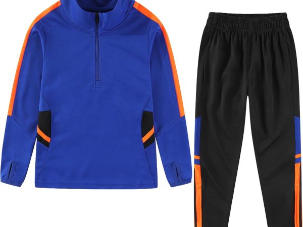 Boys Color-Block 2 Piece Tracksuit 1/4 Zip Training Jacket and Pants