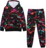 Boy 2 Pcs Clothes Cool  Printing Long Sleeve Hoodie & Sweatpants Outfit for 5-12 Years