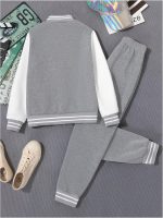 Boy's 2 Piece Outfits Letter Printed Colorblock Bomber Jackets and Pants Set - Image 2